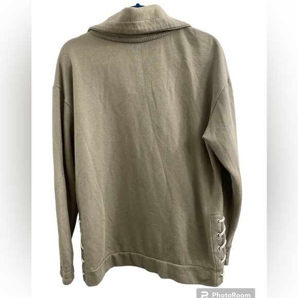 Victoria Secret Pink Olive Green Slouchy Graphic Lace Up Sz Oversized (Small) - Picture 2 of 5